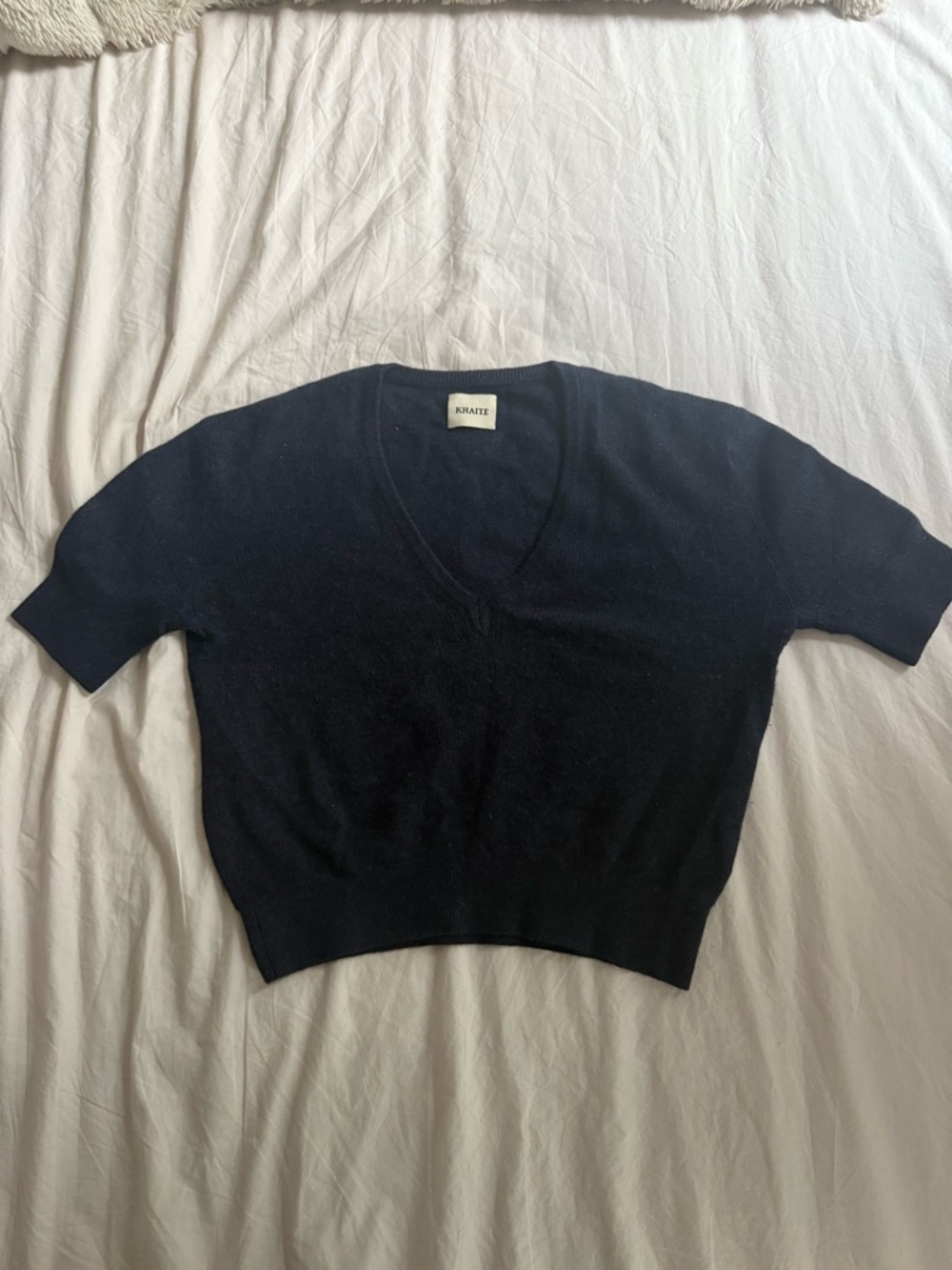 Khaite Navy Featherweight Cashmere V-Neck Sweater